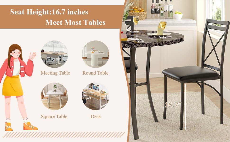 Metal Dining Chairs Set of 4, Steel Legs and PU Leather Cushion Seats for