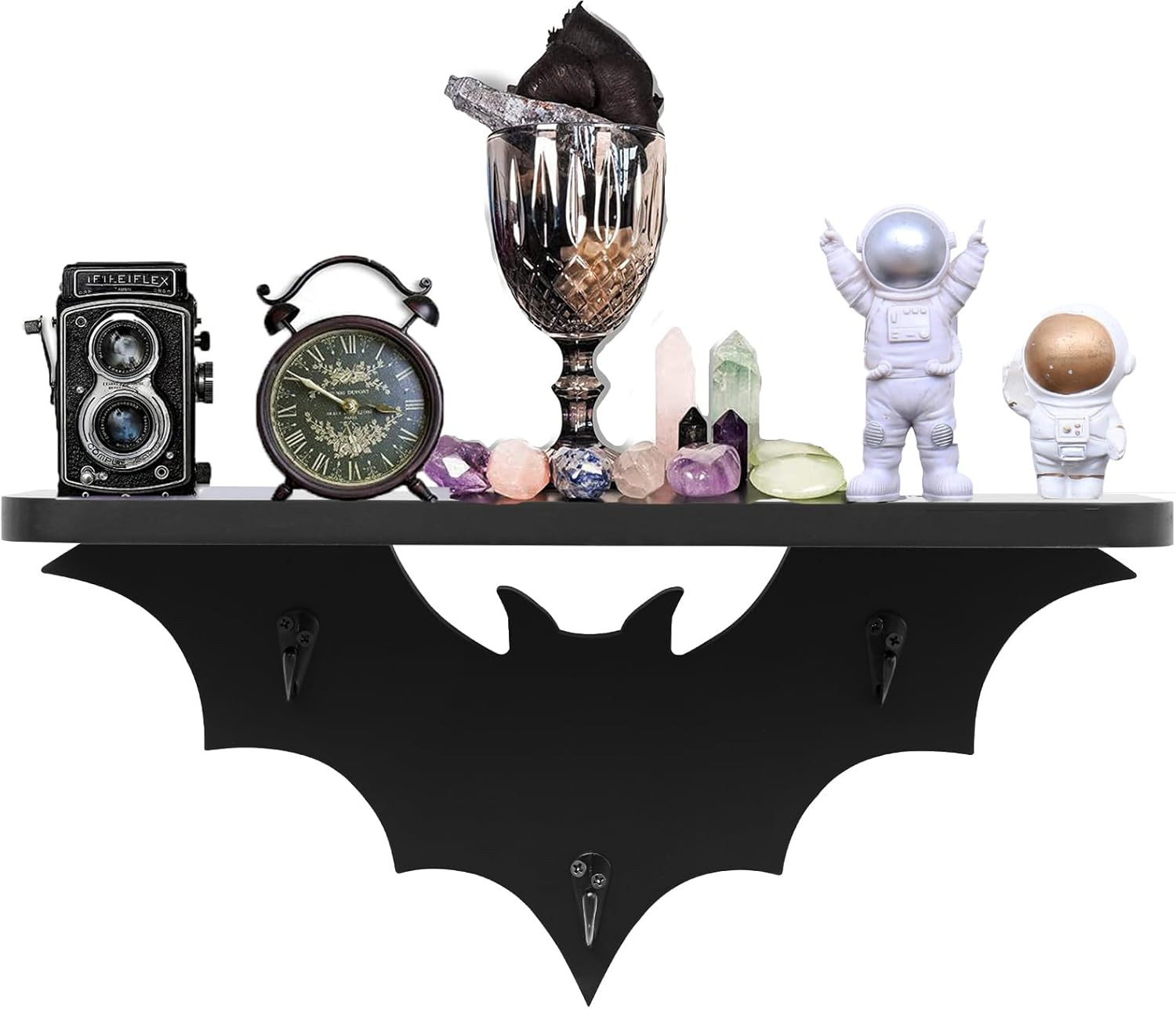 Bat Shelf Floating Shelves for Wall,15.5 Inch Wall Shelf with 3 Key Hooks,Black