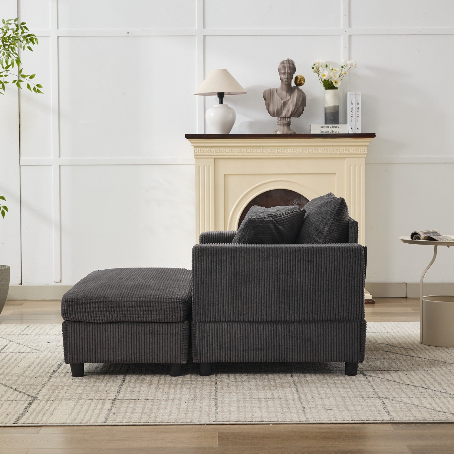 Modern Upholstered Chaise Lounge Armchair with Storage Ottoman for Living Room
