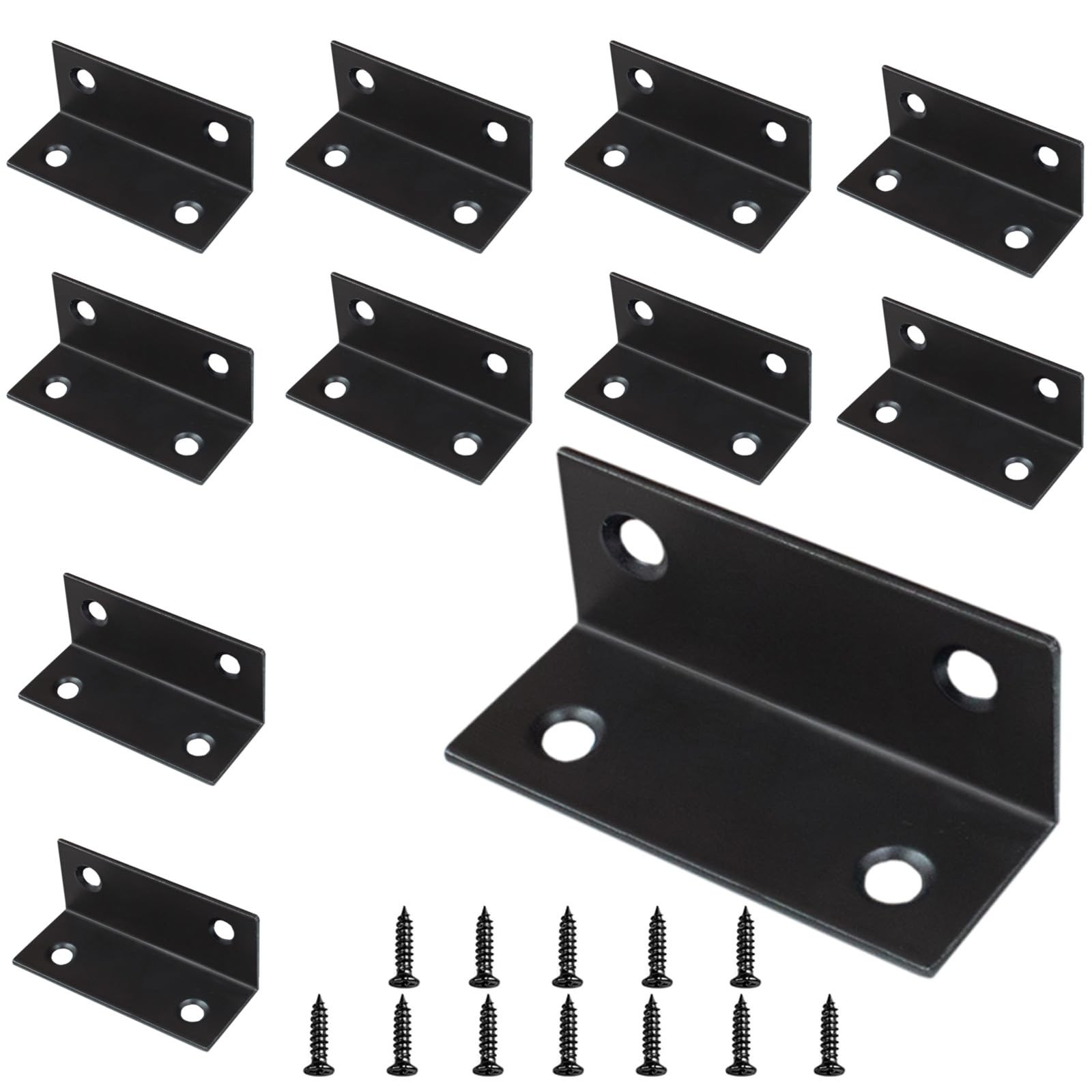 10 PCS Black Stainless Steel L Bracket Heavy Duty Corner Brace Wood 2.4×1 Inch