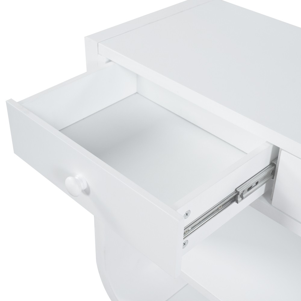 Modern Curved Console Table with 3 Soft-Close Drawers & 2 Open Shelves