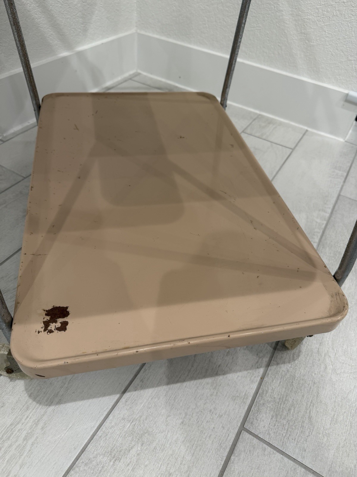 Vintage Cosco 3 Tier Cart Metal Rolling Bar Serving MCM Atomic Retro Beige Tan