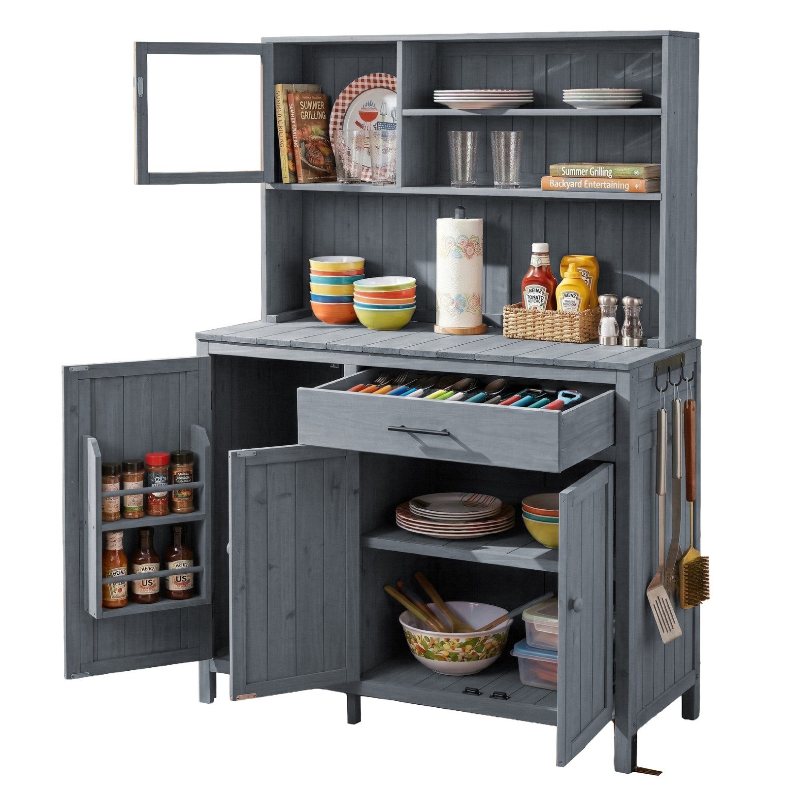 Potting Bench with Hutch 65″ Solid Fir Wood Garden Workstation Gray
