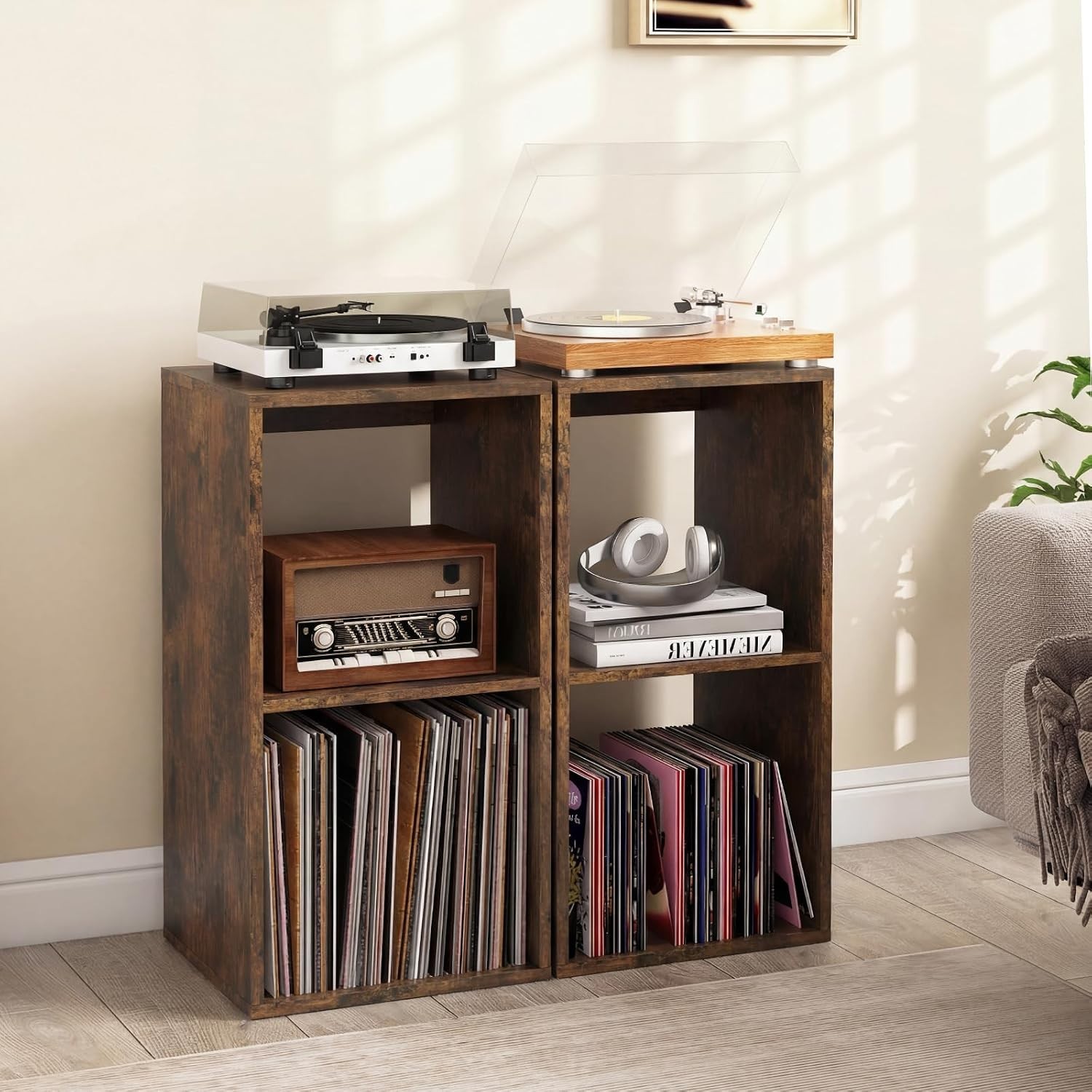 2-Cube Bookcase, Cubby Bookshelf w/Back Guardrail & Anti-Tipping Kits, 3-Tier…