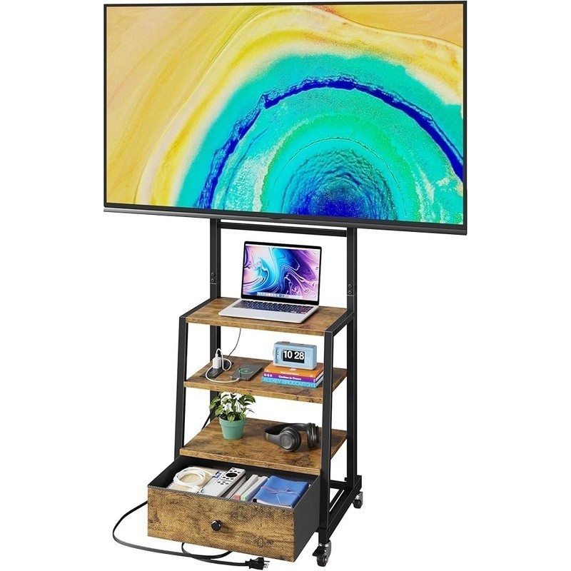 Mobile TV Stand Adjustable Height Entertainment Center W/ Storage Drawer New