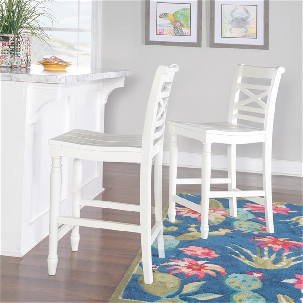 Home Square 24.25″ Wood Counter Stool in White Finish – Set of 3