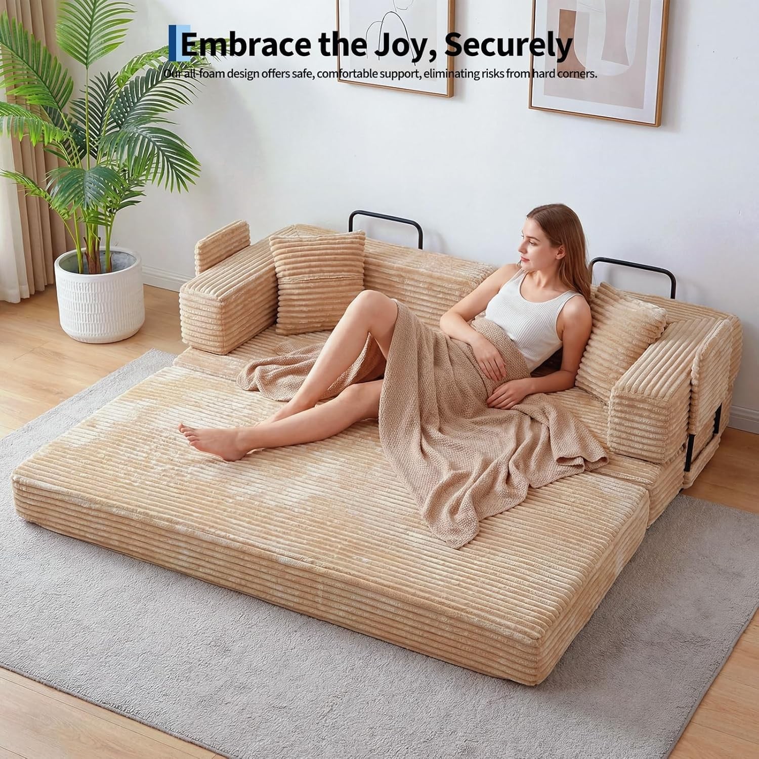 80.7” Queen Sofa Bed 5-in-1 Modular Convertible Sleeper Couch Futon with Pillow
