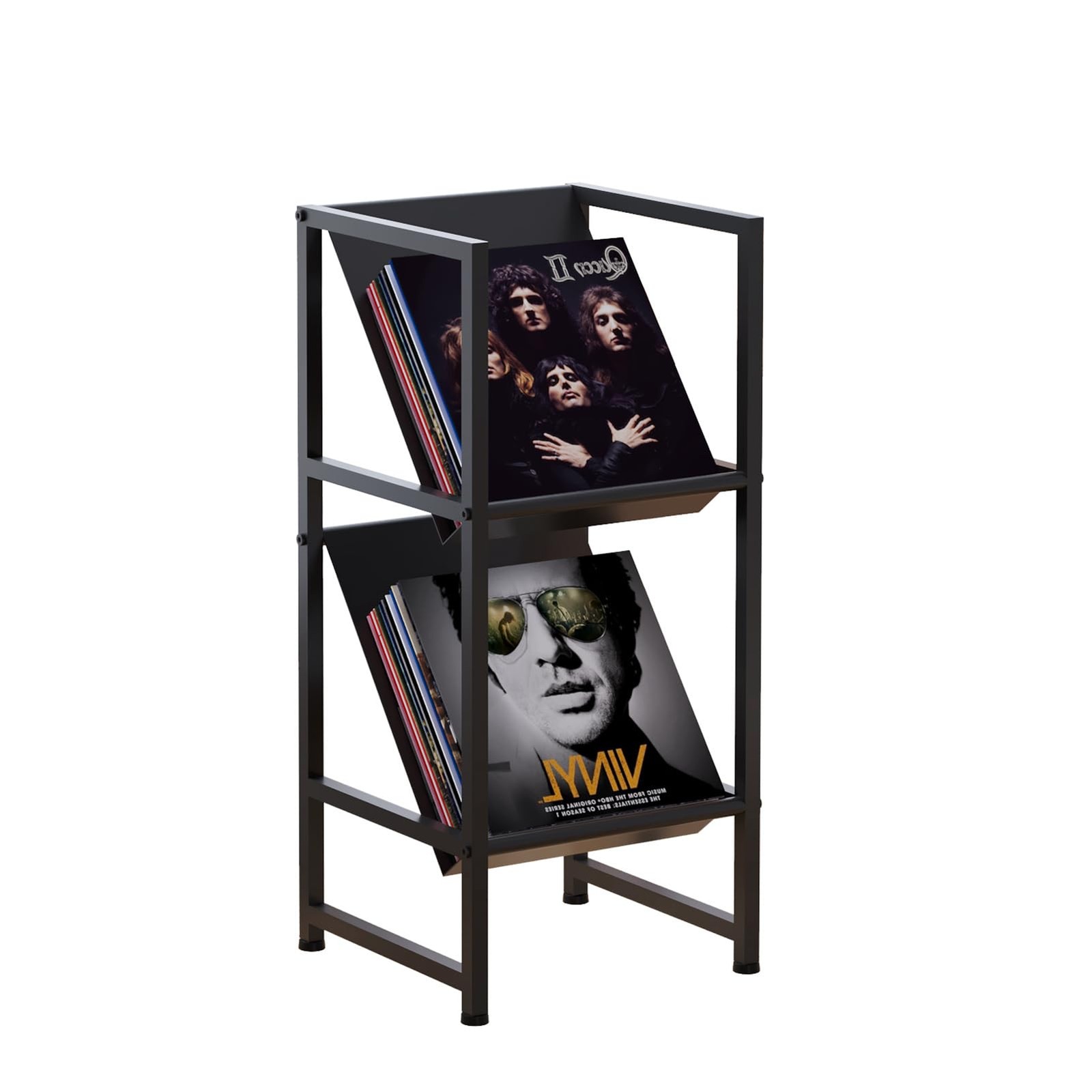 VonDream Conceptual Design Vinyl Record Storage, 2 Tier Black Metal Record Ho…