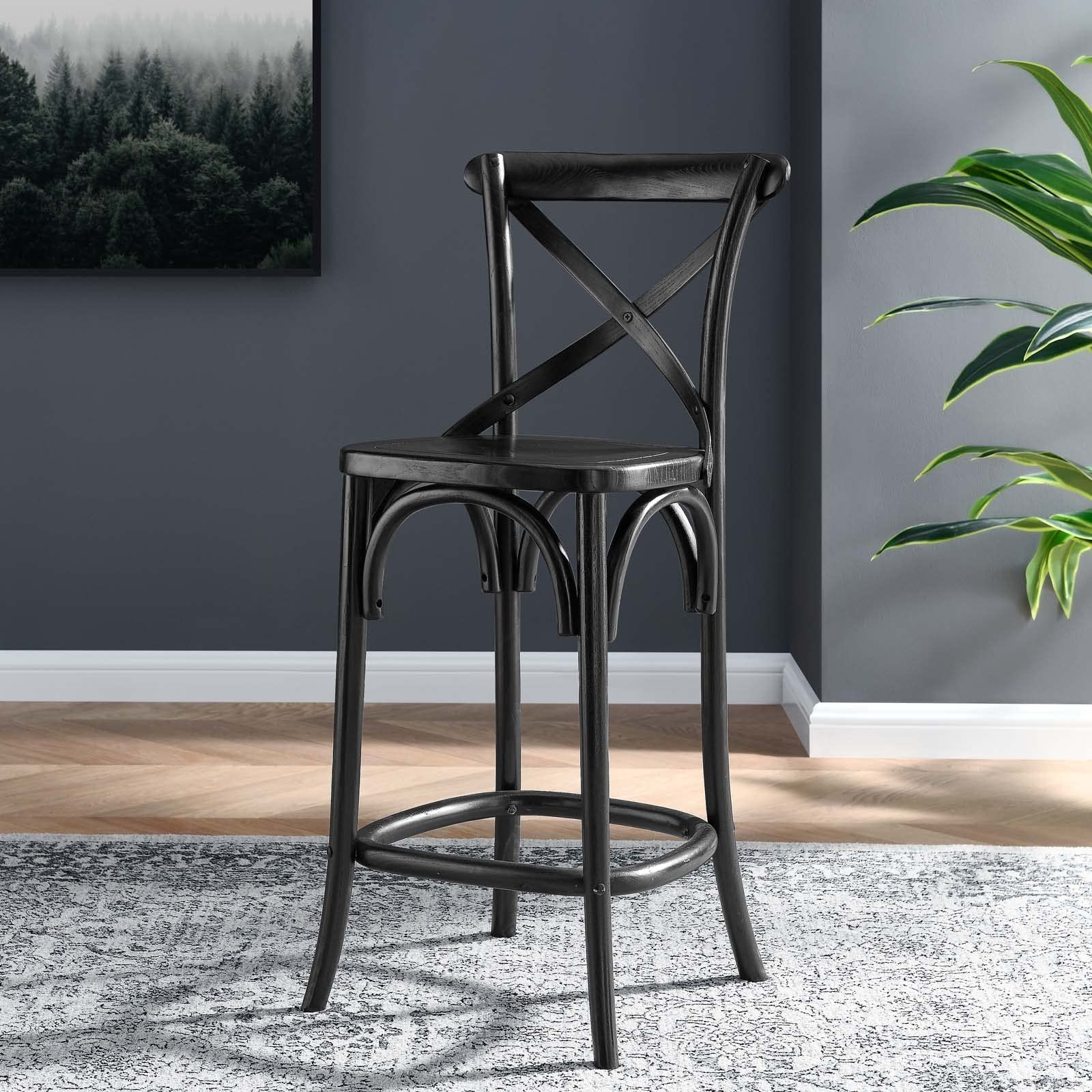 Modway Gear 39.5″ Modern Style Elm Wood Counter Stool in Black Finish
