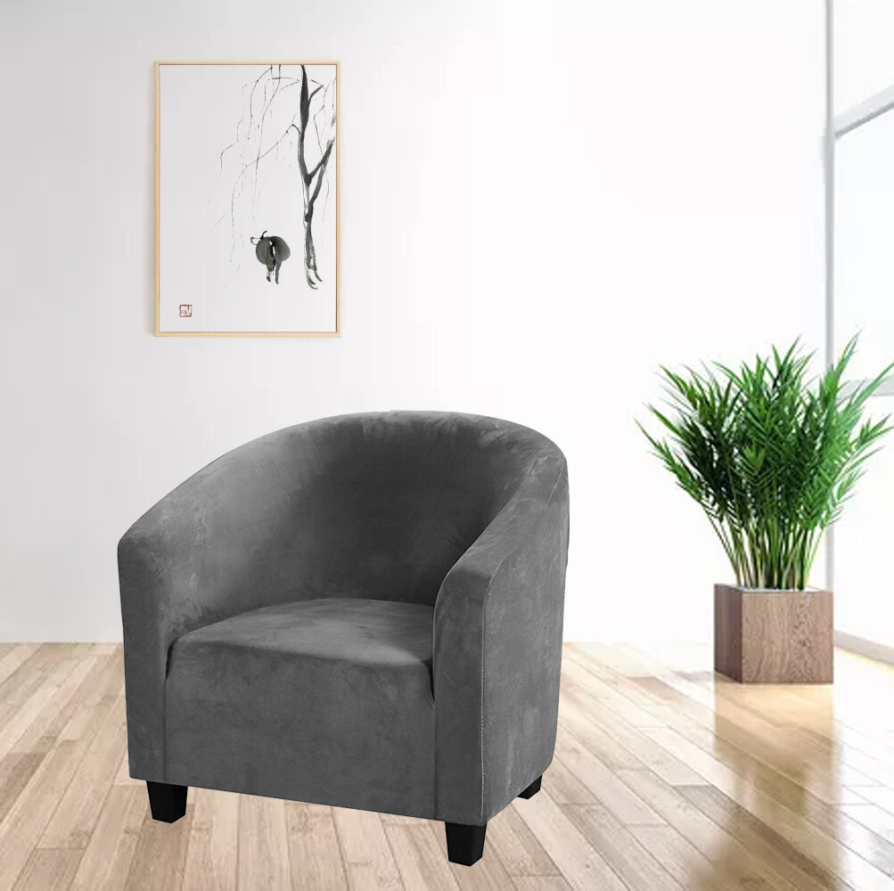 Stretch Velvet Club Chair Cover Counter Bar Home Tub Barrel Armchair Slipcovers
