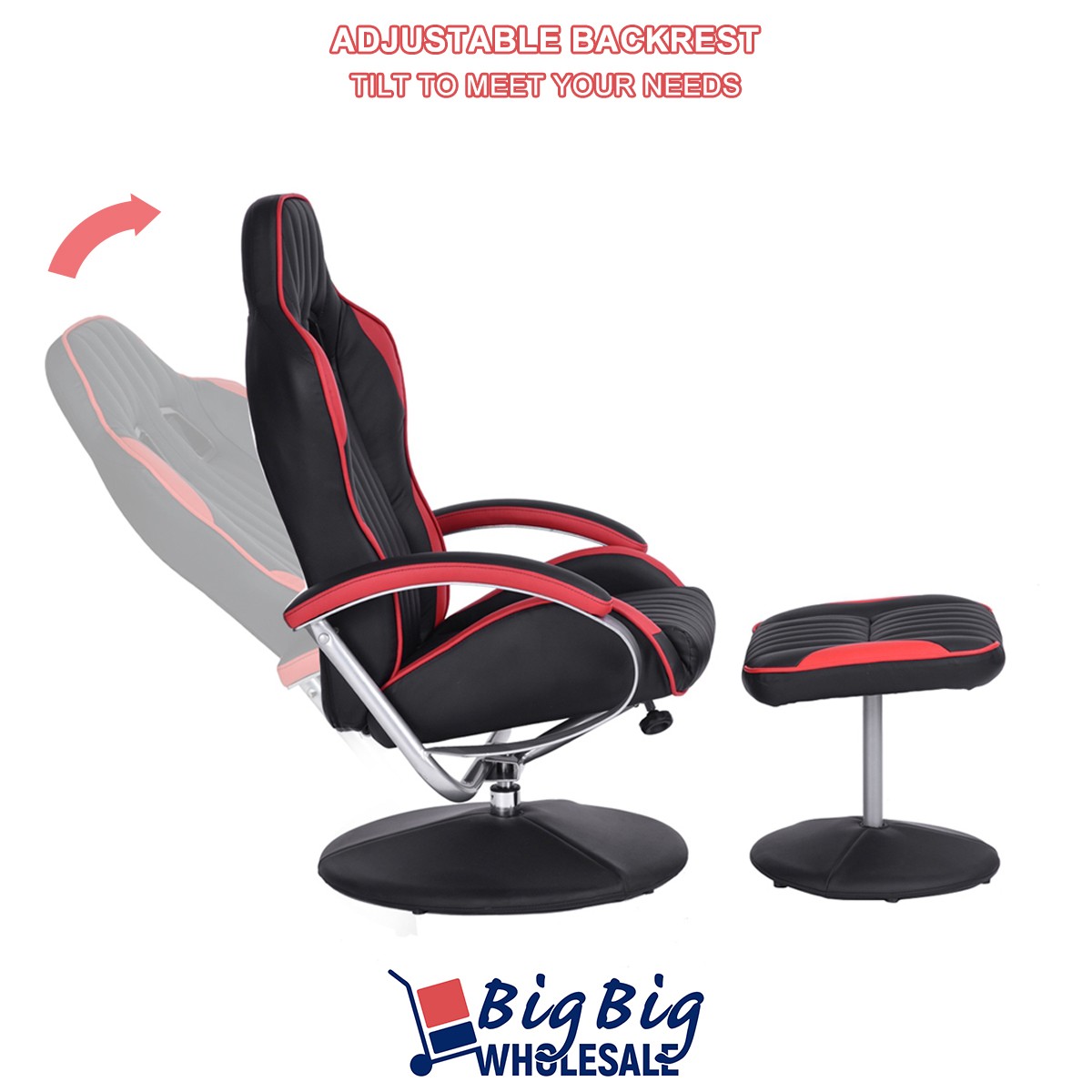 Red Ottoman Gaming Chair Ergonomic Swivel Computer Office High Back Foot Stool