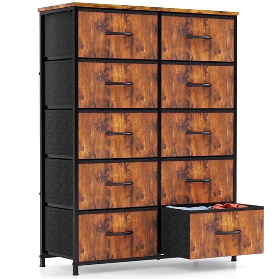 CONCETTA 10-Drawer Fabric Dresser Storage Chest Bedroom Closet Rust Brown