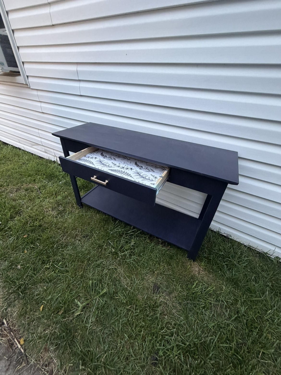 Navy Rectangular Console Table w/ 1 Drawer Bar Handle & Lower Shelf Storage