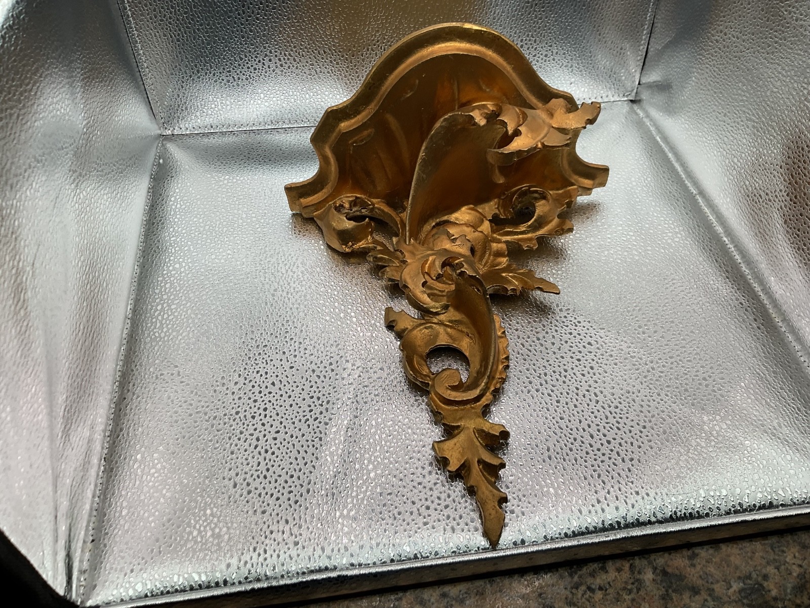 Antique Florentine Acanthus Leaf Wall Shelf Carved Gilt Wood-Italy 10”