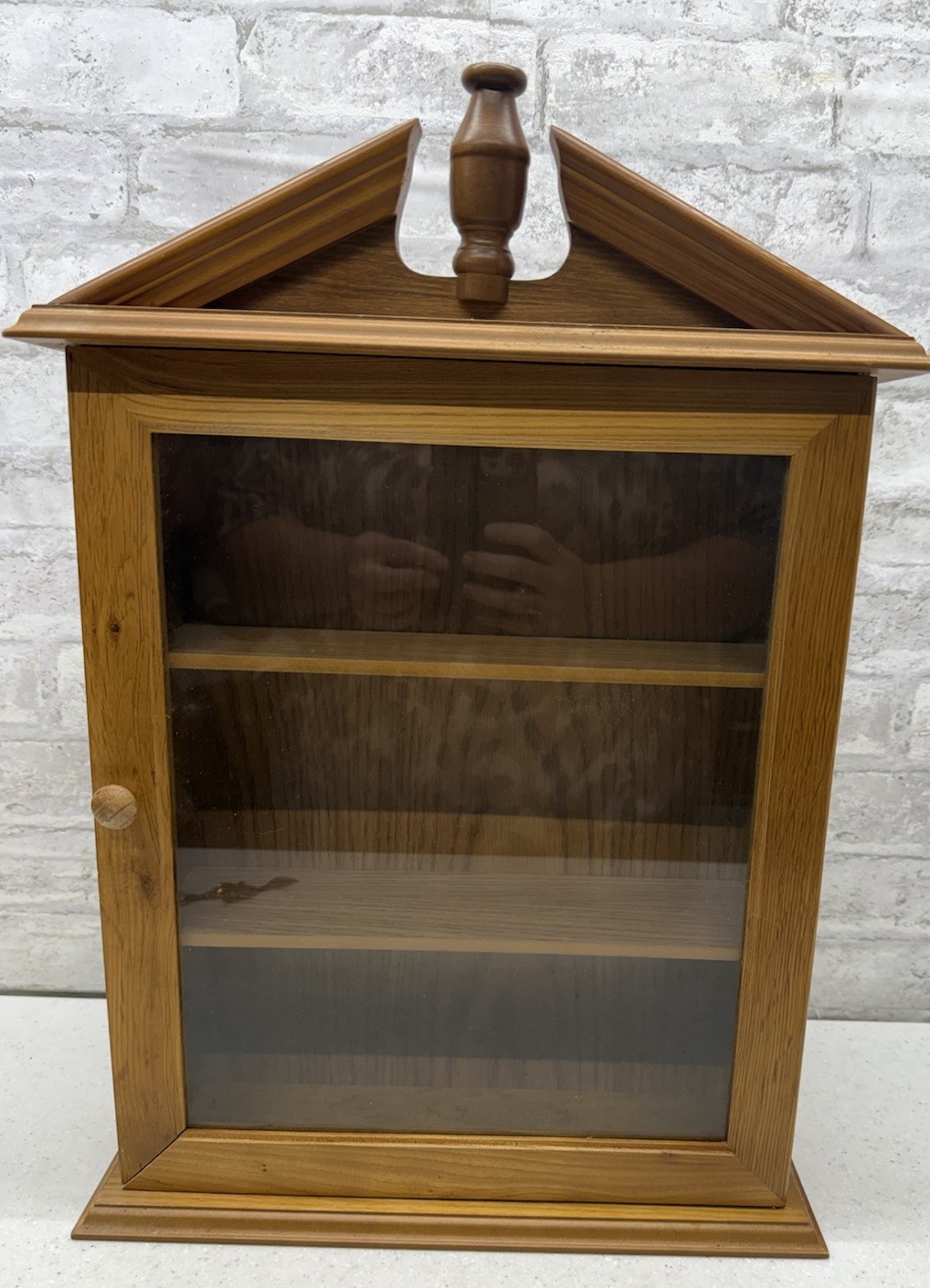 Vintage Wooden Curio Cabinet Knick Knack Display Shelf Glass Door Wall Mountable