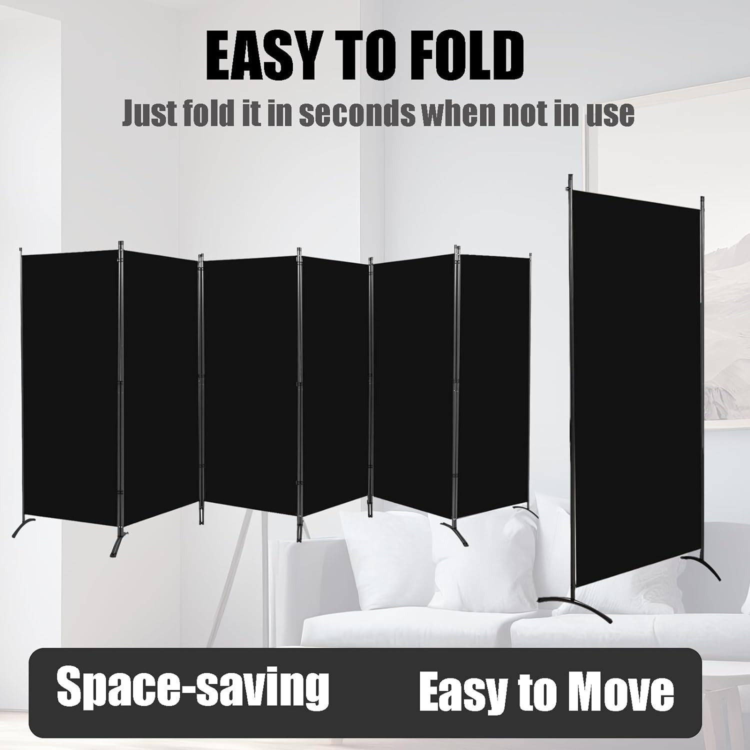 Black 6-Panel Folding Room Divider – 6 Ft Privacy Screen for Home & Office