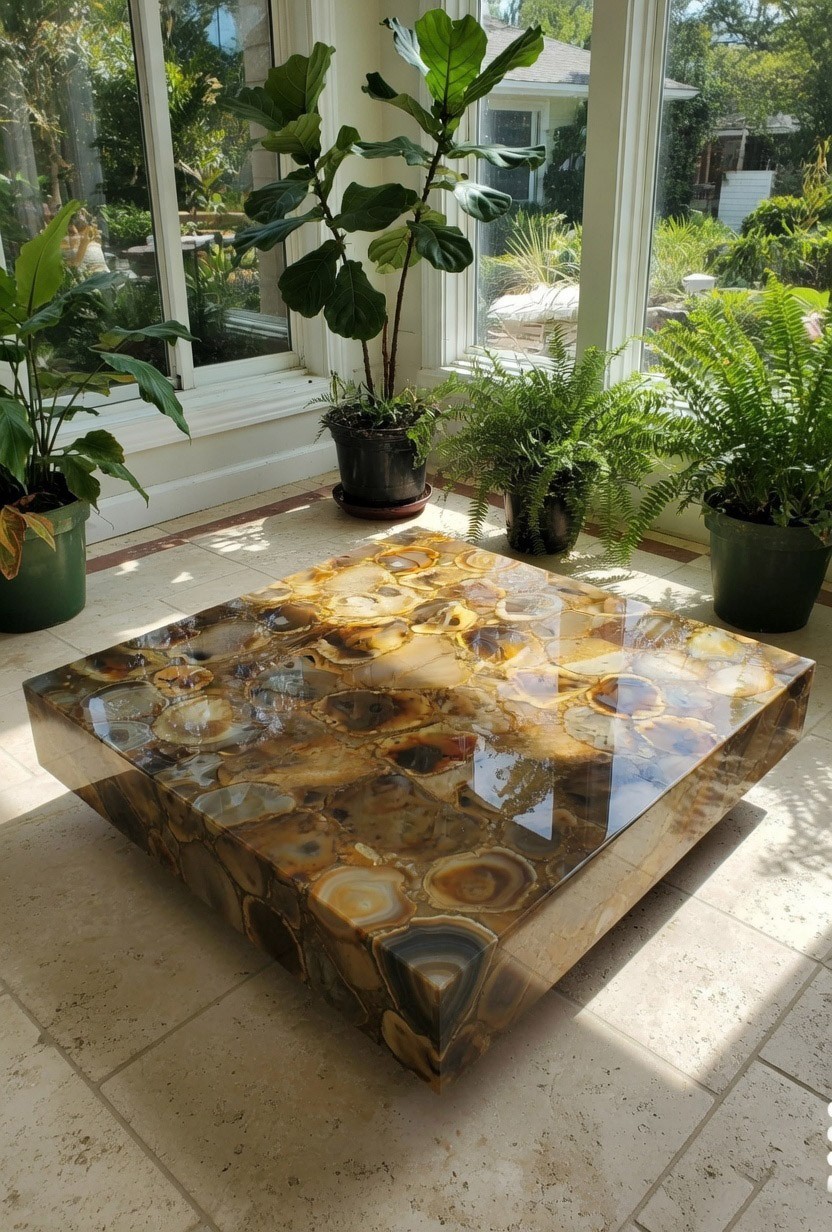 Natural Agate Table Top | Unique Crystal Home & Office Decor | Geode Stone Table