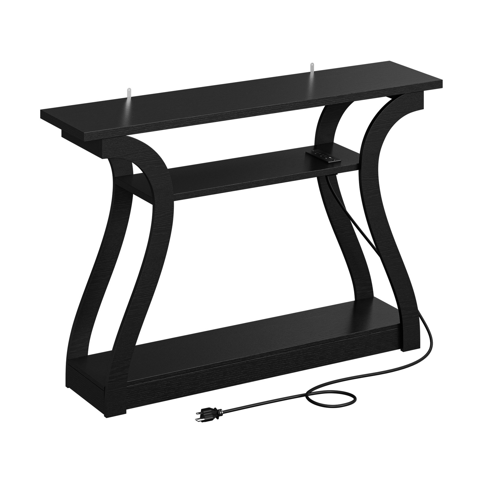 Black 3 Tiers Hallway Console Table with Power Strip Home Storage Side Desk