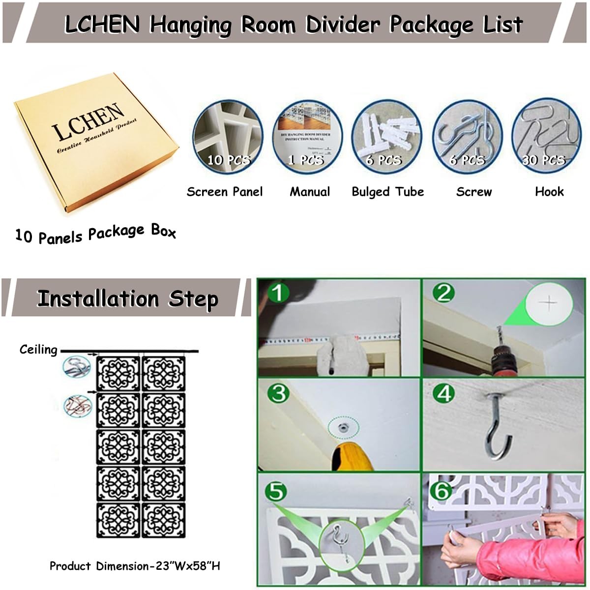 Hanging Room Divider 10 PCS WoodPlastic 0.2 Inch Thick 11.4×11.4 Inch FY
