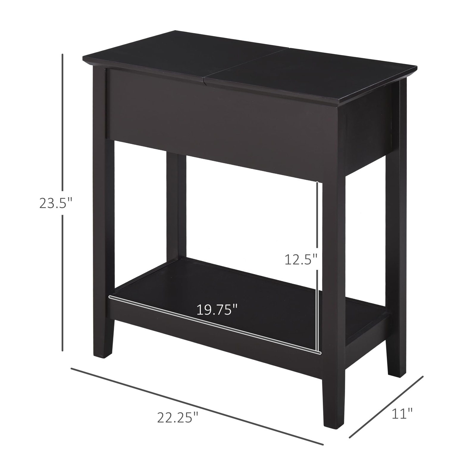HOMCOM End Table, Narrow Side Table with Flip Top, Storage Cabinet, Bottom New