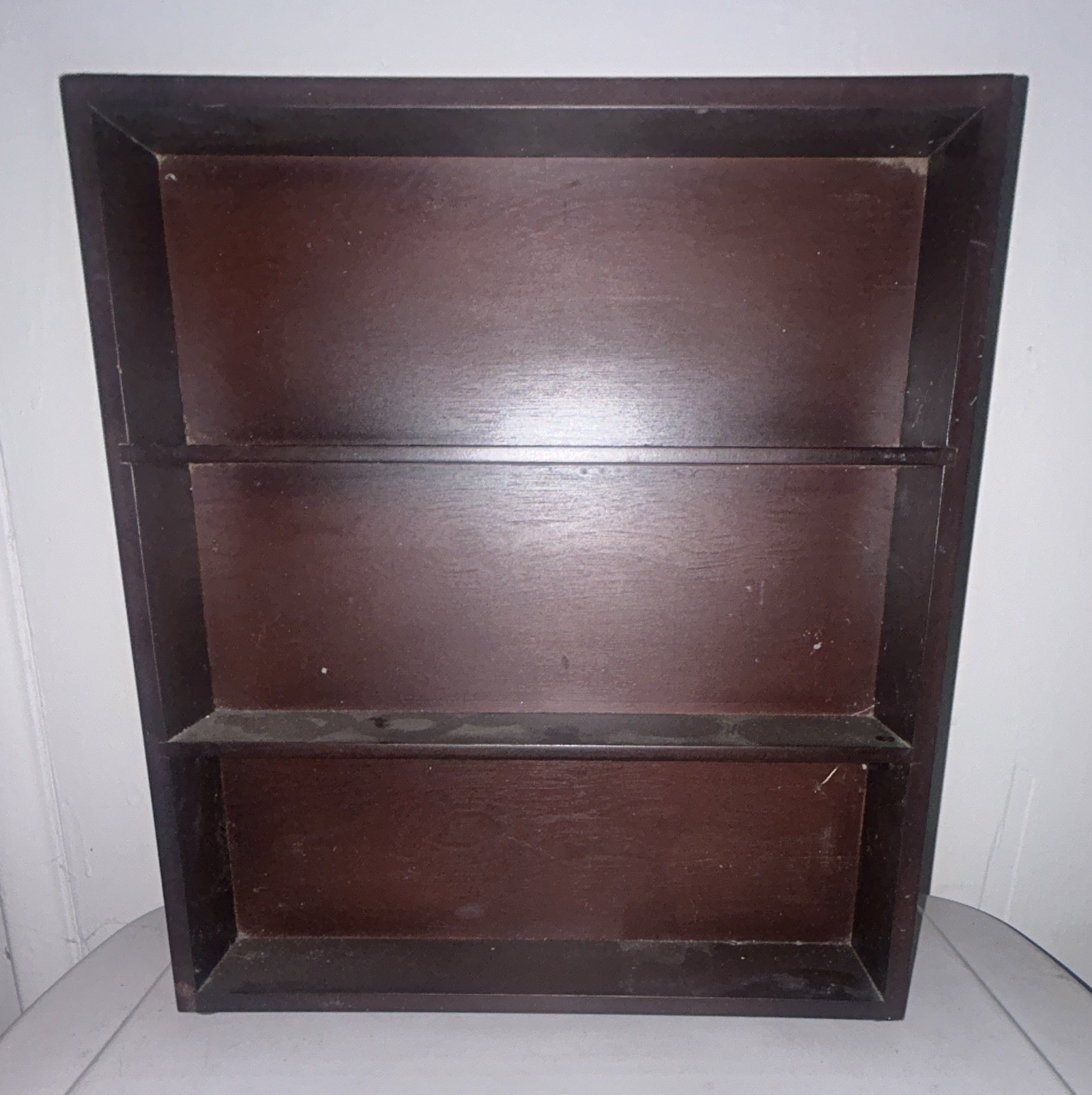 Dark Brown Wood Wall Mounted Shelf, 2-Shelf Open Face Rectangular Display