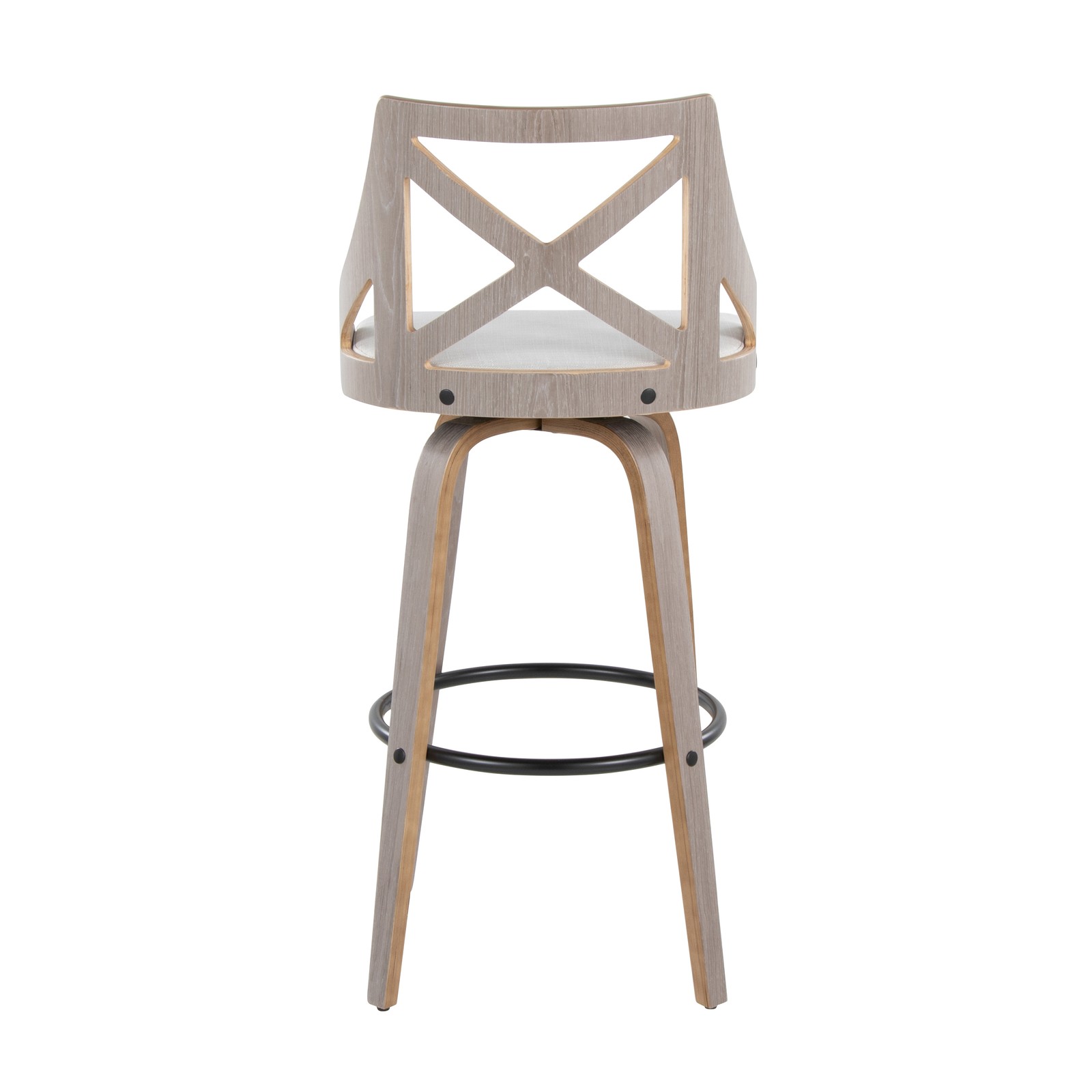 Fixed-Height Barstool Set of 2, Swivel, Light Grey Wood & Cream Fabric