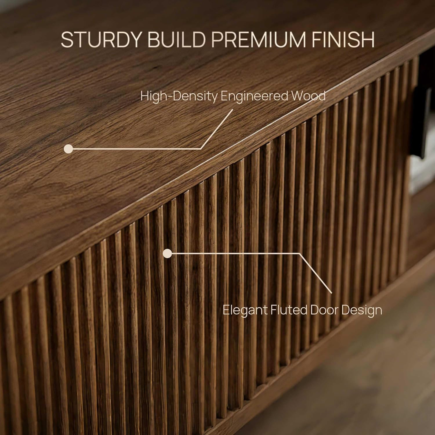 Mid Century Modern 70″ Fluted TV Stand with Storage for 65-80 Inch TVs