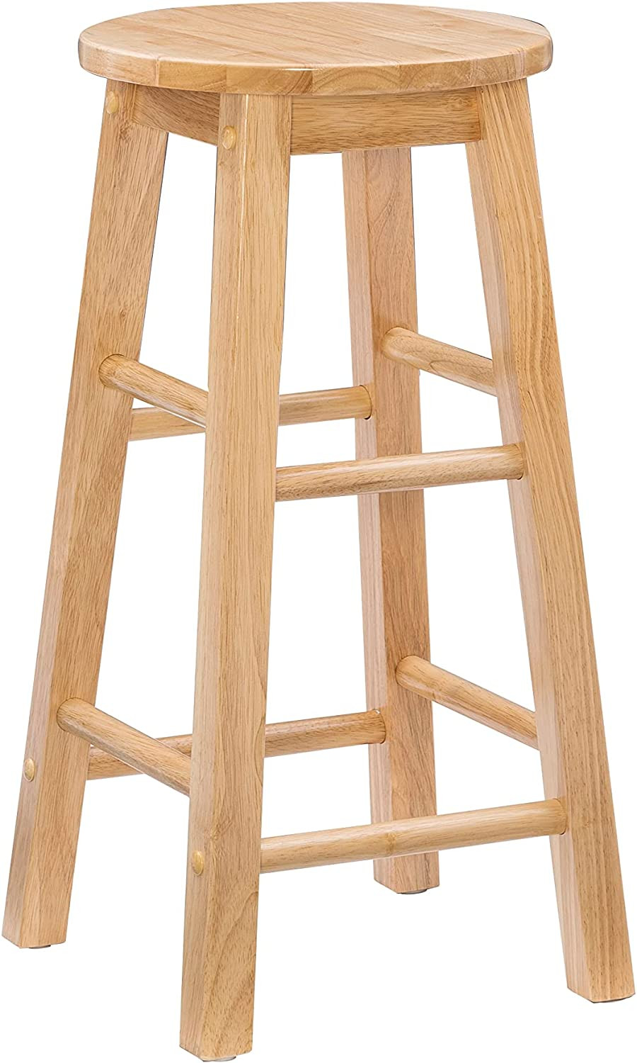 Wooden Bar Stool with round Seat for Kitchen Natural Wood Finish Furniture 24 In