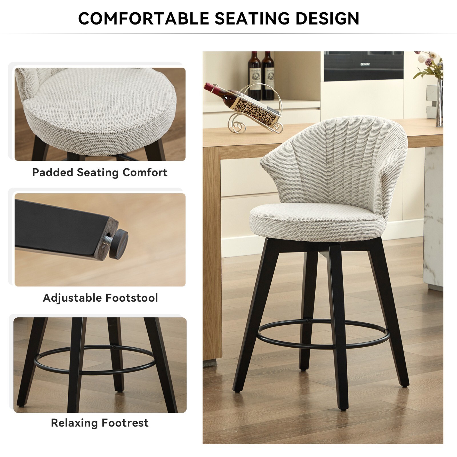 Swivel Barstool Counter Height Kitchen Dining Bar Stool Tufted Kitchen Island