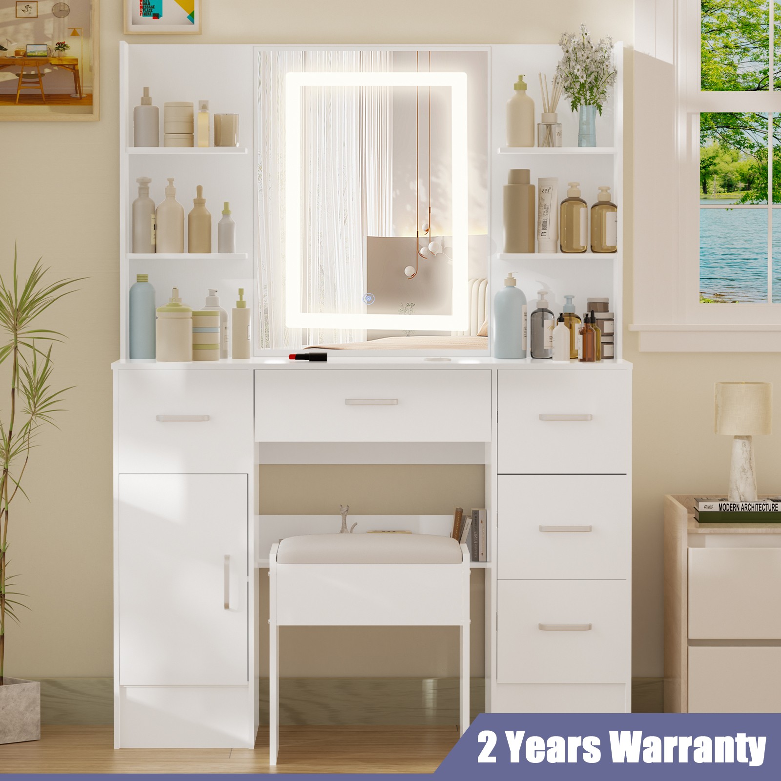 Makeup Vanity Table Set with Mirror With LED Lights Dressing Table and Stool