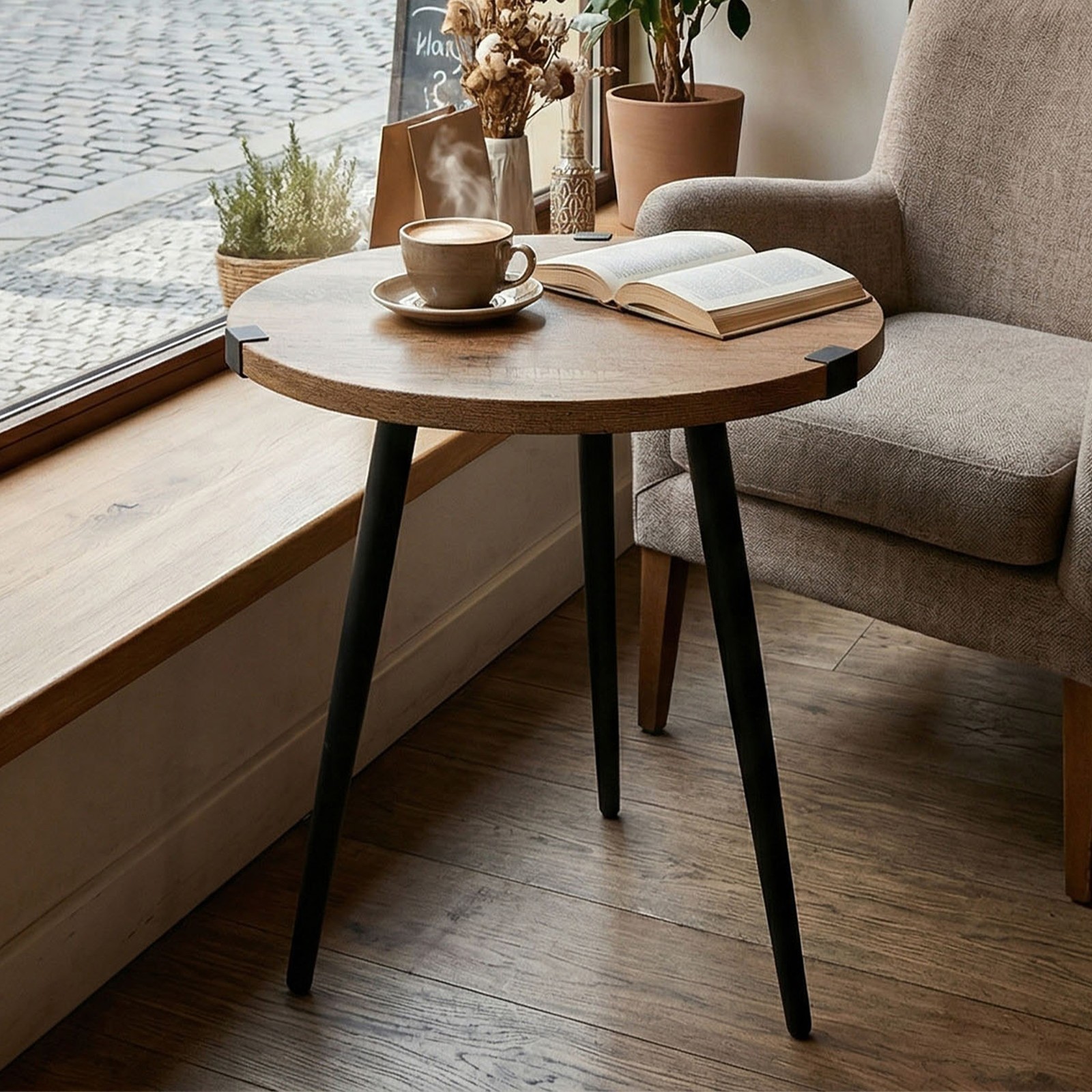 21.26in Round Coffee Table Tripod Metal Leg Cafe Bistro Side Accent Table