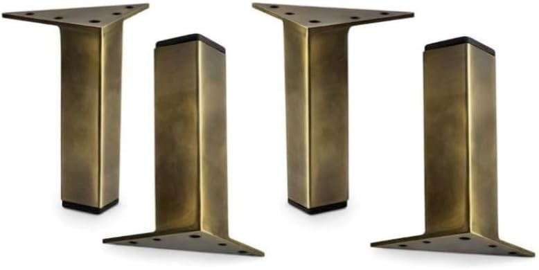 Set of 4 Pieces Antique Brass 5 Inch Square Metal Furniture Legs