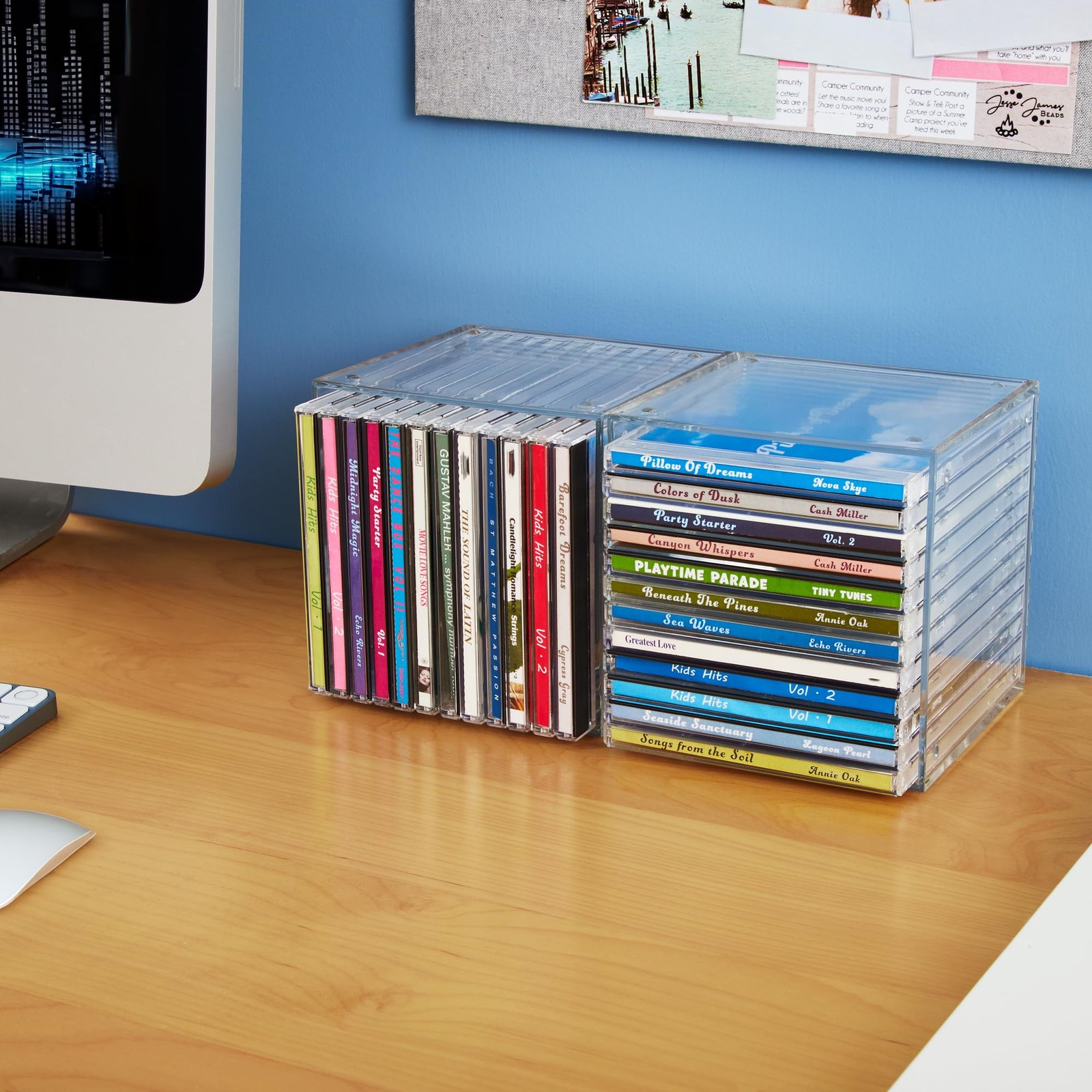 STORi Stackable Clear Plastic CD Organizers 2 Pack Cube Jewel Case Holders Pe…