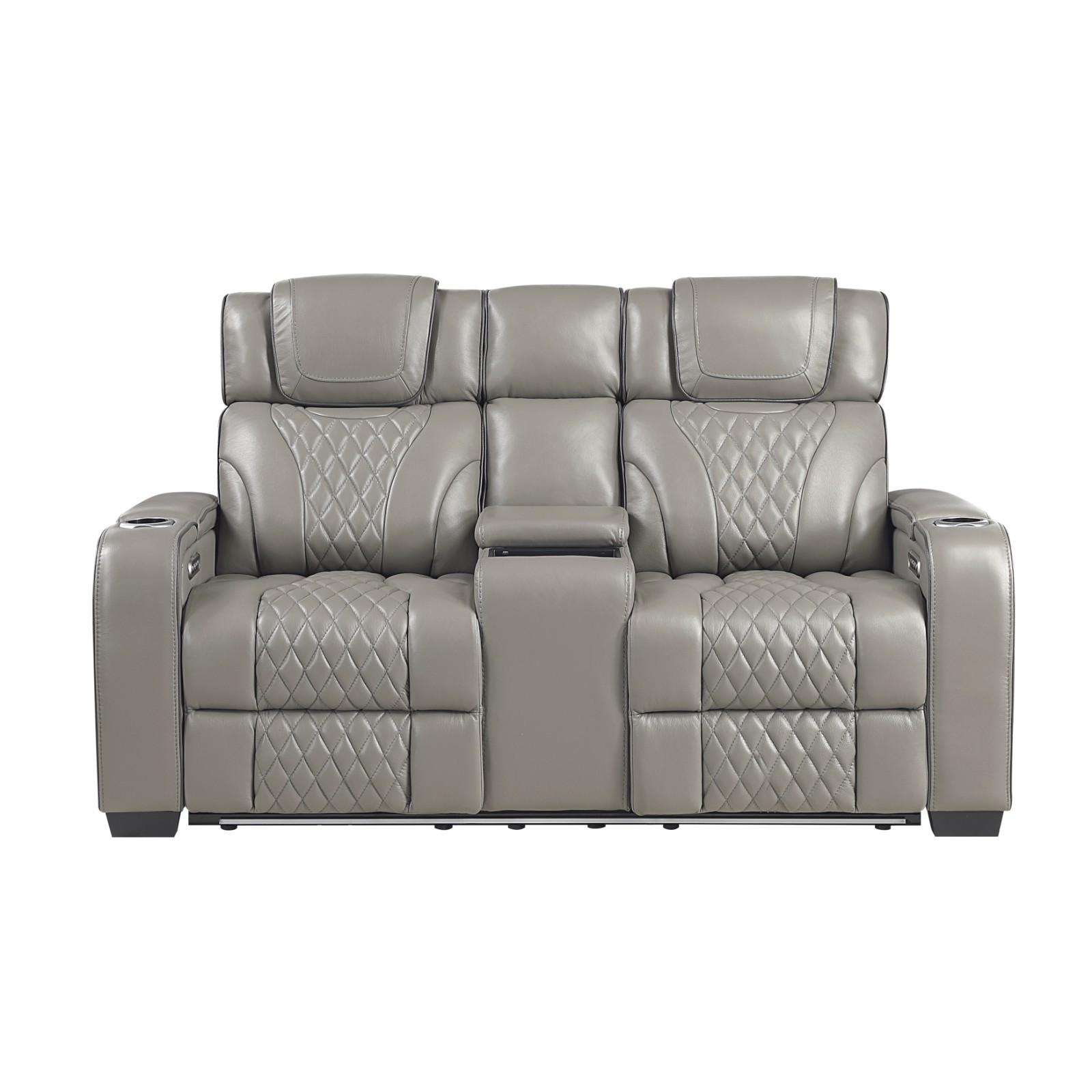 LUXURY Top-Grain Leather 3PC Gray Power Recliner Set Heat & Massage & BT Speaker