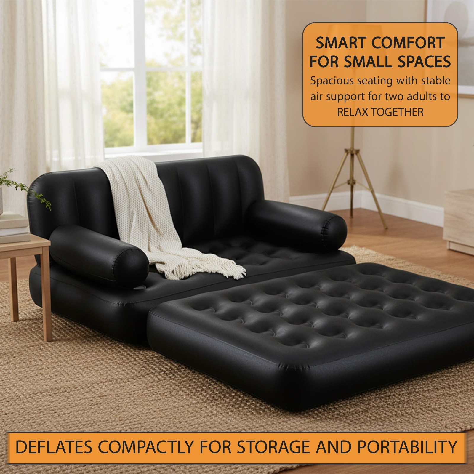 5 in 1 INFLATABLE DOUBLE SOFA LOUNGER COUCH AIRBED MATTRES SOFABED FAST