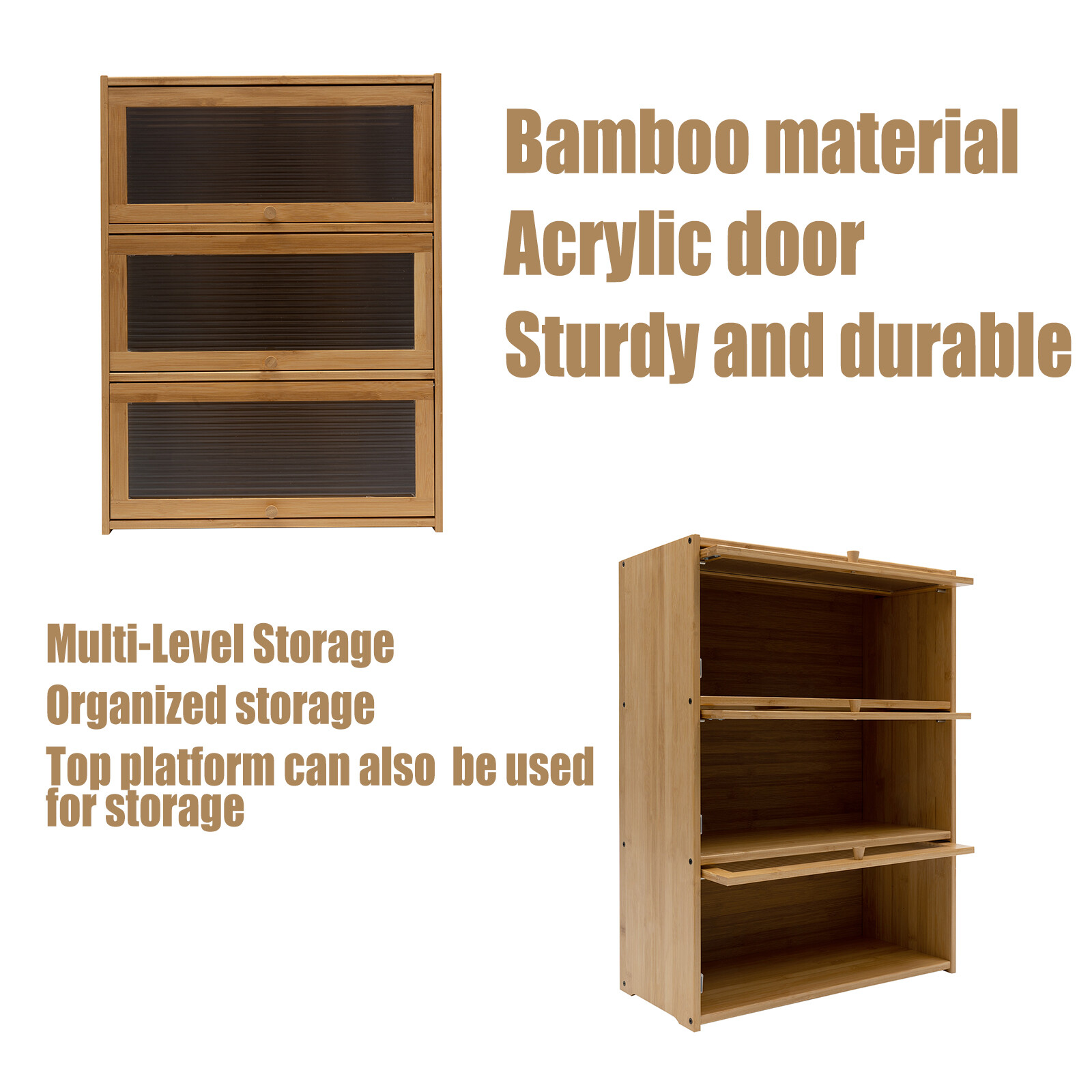 Storage Cabinet, Countertop Cabinet, Bamboo Organizer for Kitchen Living Room