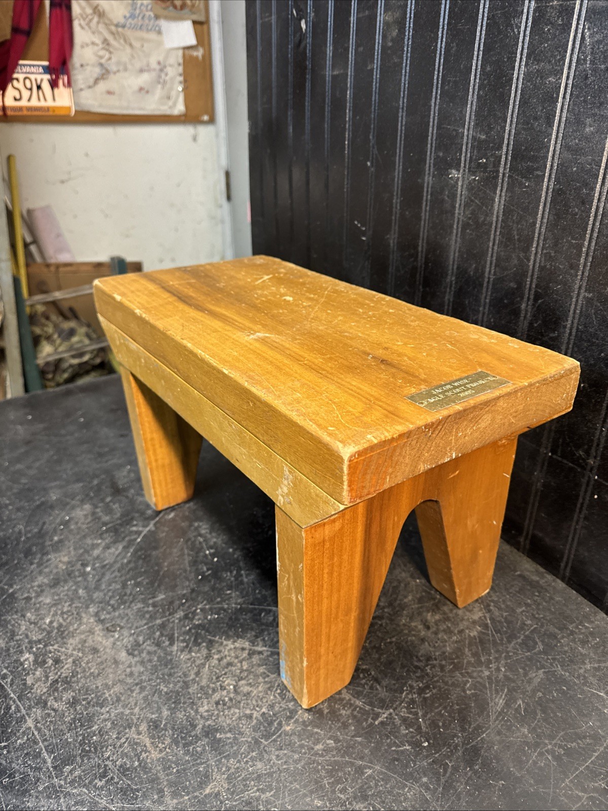 Vintage 18.5 X 9 Solid Wood Foot Stool Bench Rustic Primitive Milking Handmade