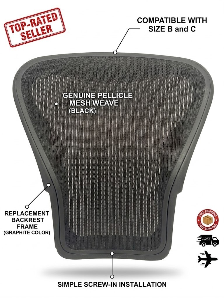 Genuine Backrest Mesh & Frame for Herman Miller Aeron Classic Size B & C Black