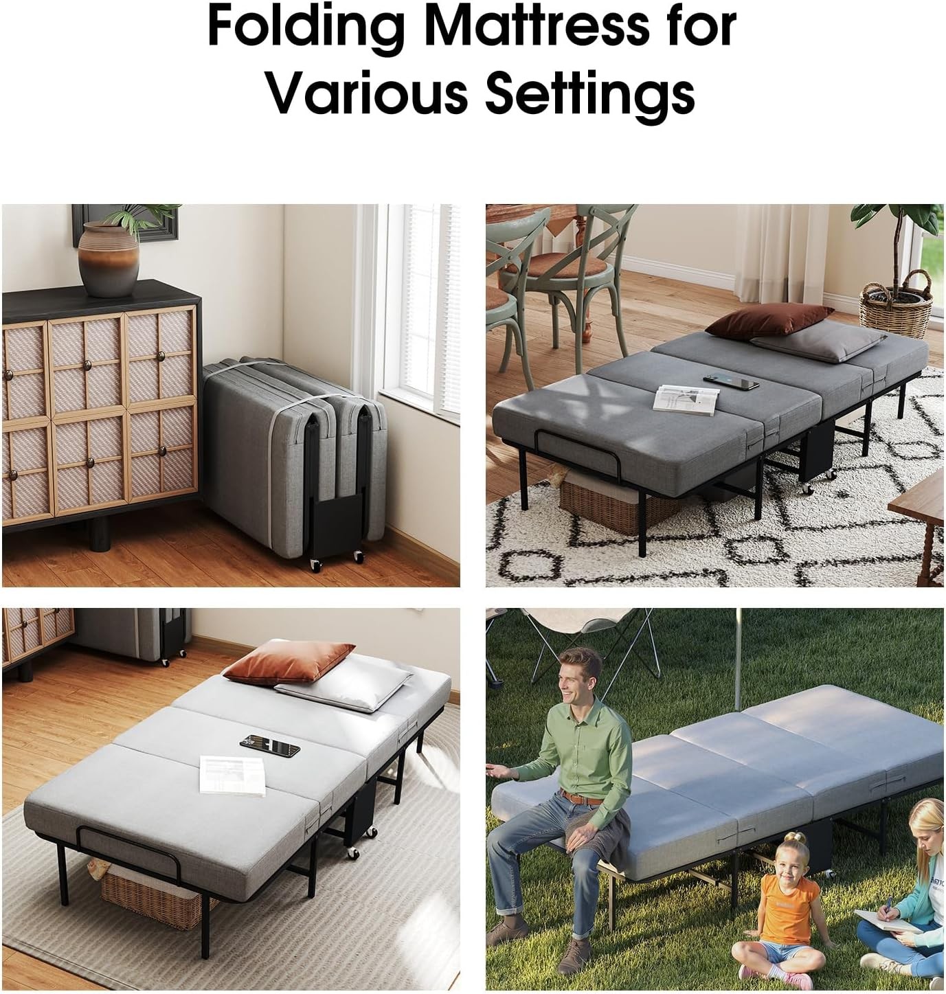 Foldable Rollaway Bed with Memory Foam Mattress & Sturdy Fold Up Metal Frame