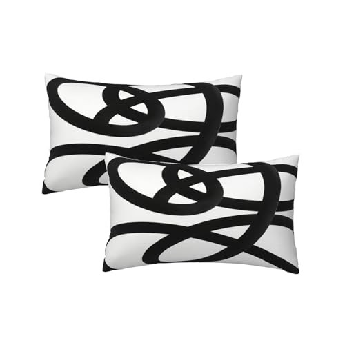 Striped Pillow Covers 12×20 Inch Set of 20″ x 12″ (Pack of 2) Black and White