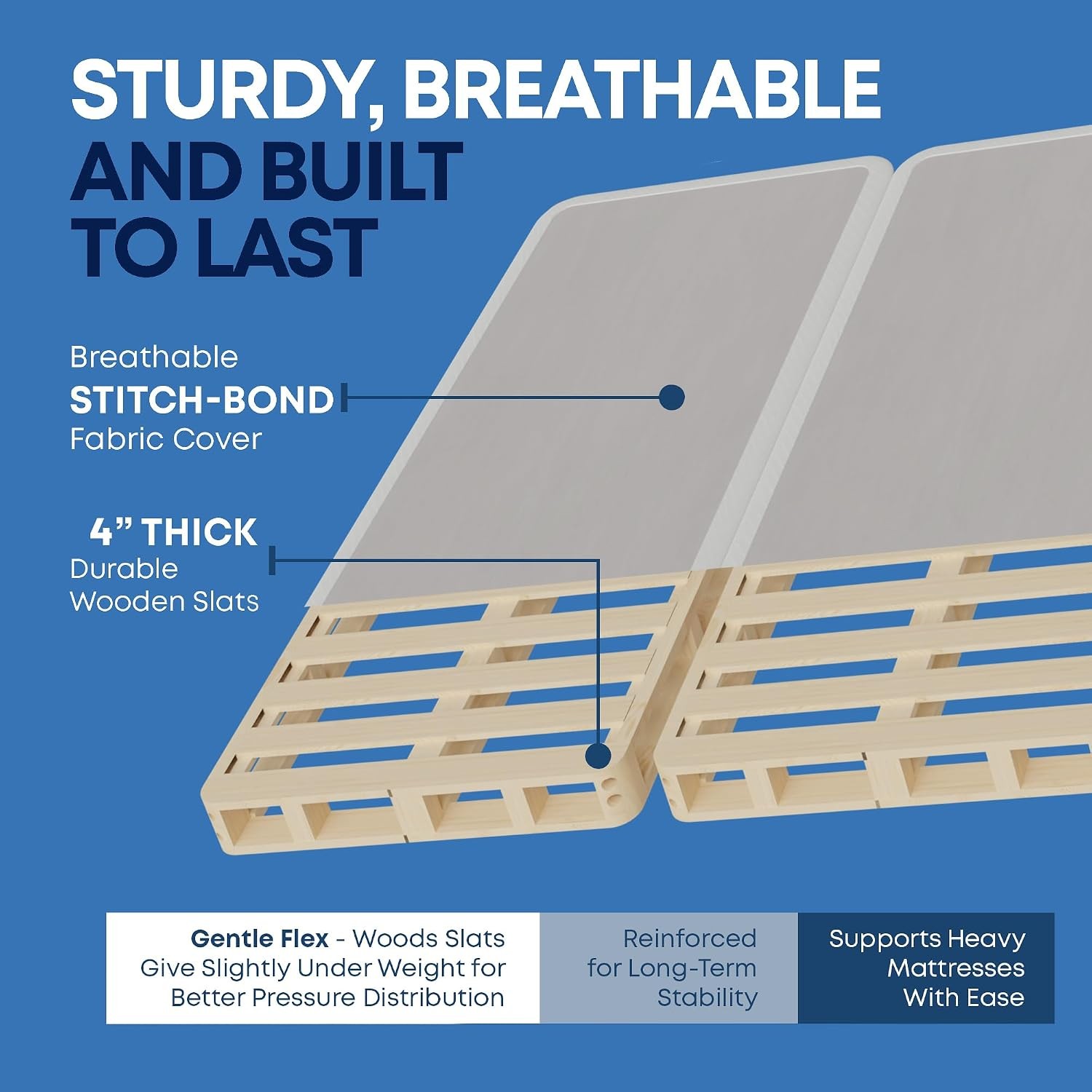 Box Spring Bed Base Queen Size, 4-Inch Wood Mattress Foundation – Amish Made in