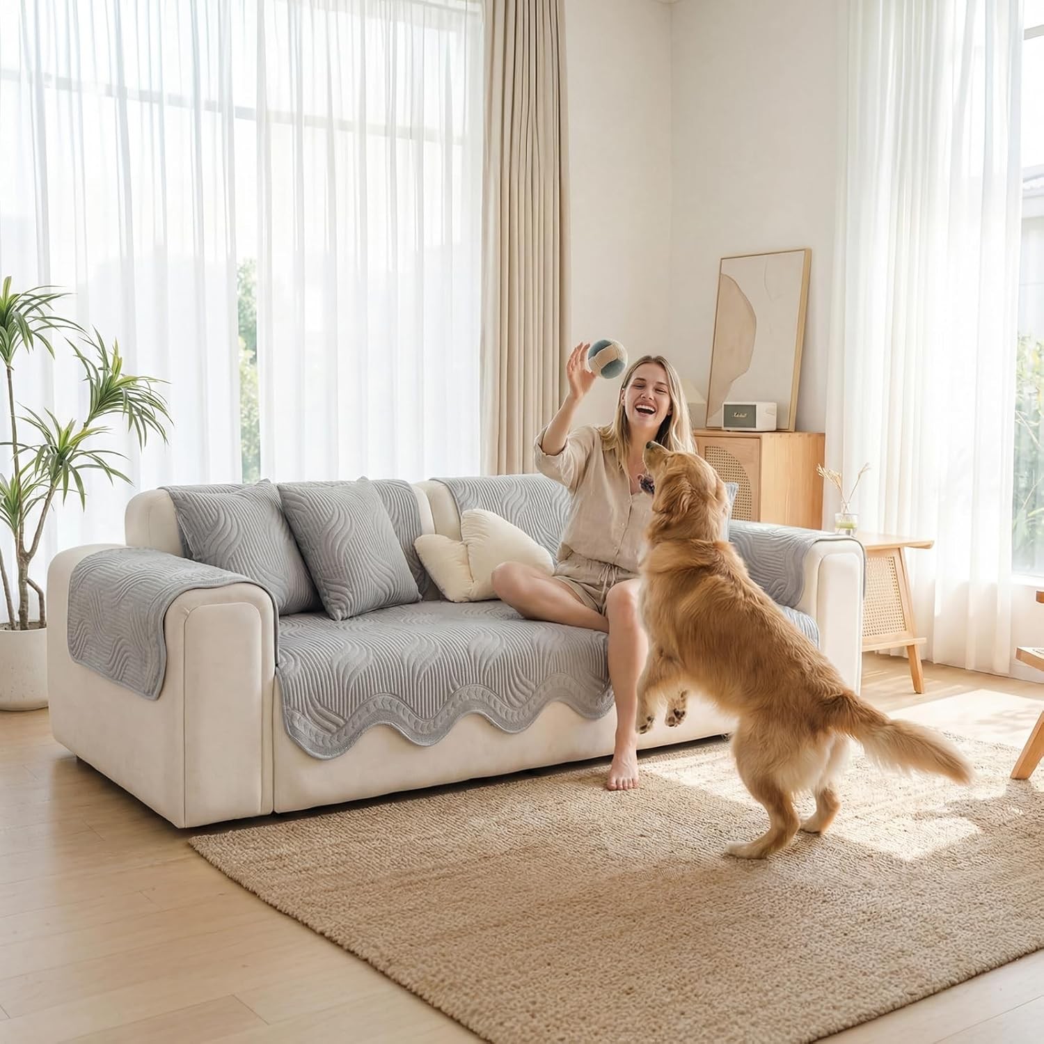 Ice Silk Sofa Cover Non-Slip L Shape Sofa Slipcover for 1/2/3 Seater Pet Bed Mat