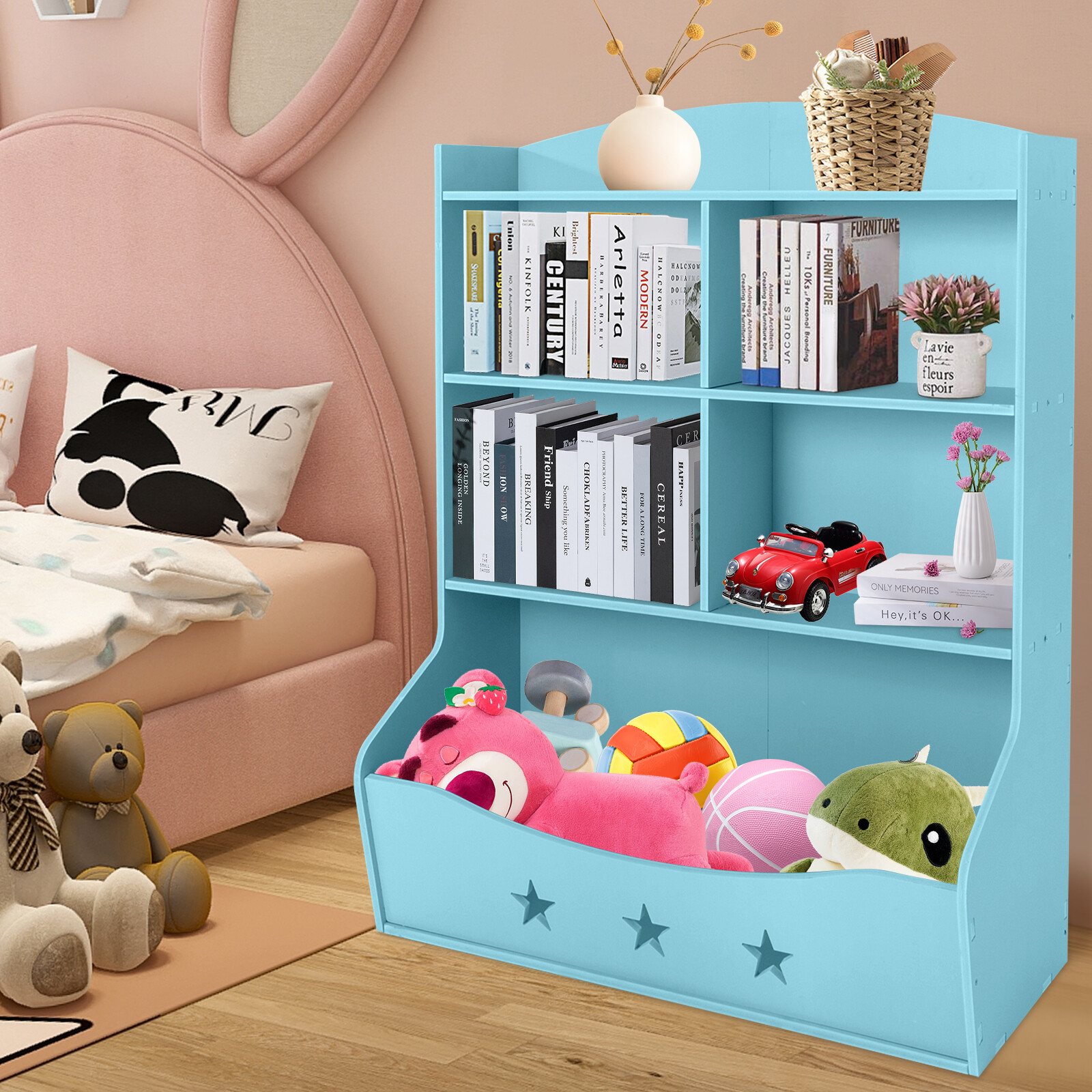 Kids Toy Storage Organizer, Kids Bookshelf, 3 Tier Children Bookcase and Bookshe