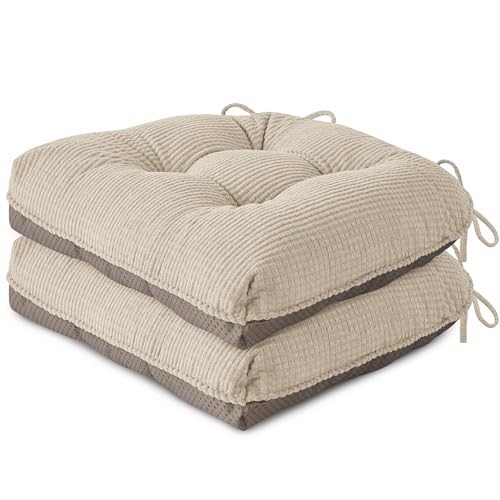 Chair Cushions for Dining Chairs Set of 18″X16.5″X3″ | Anti-Slip, with 2 Cream