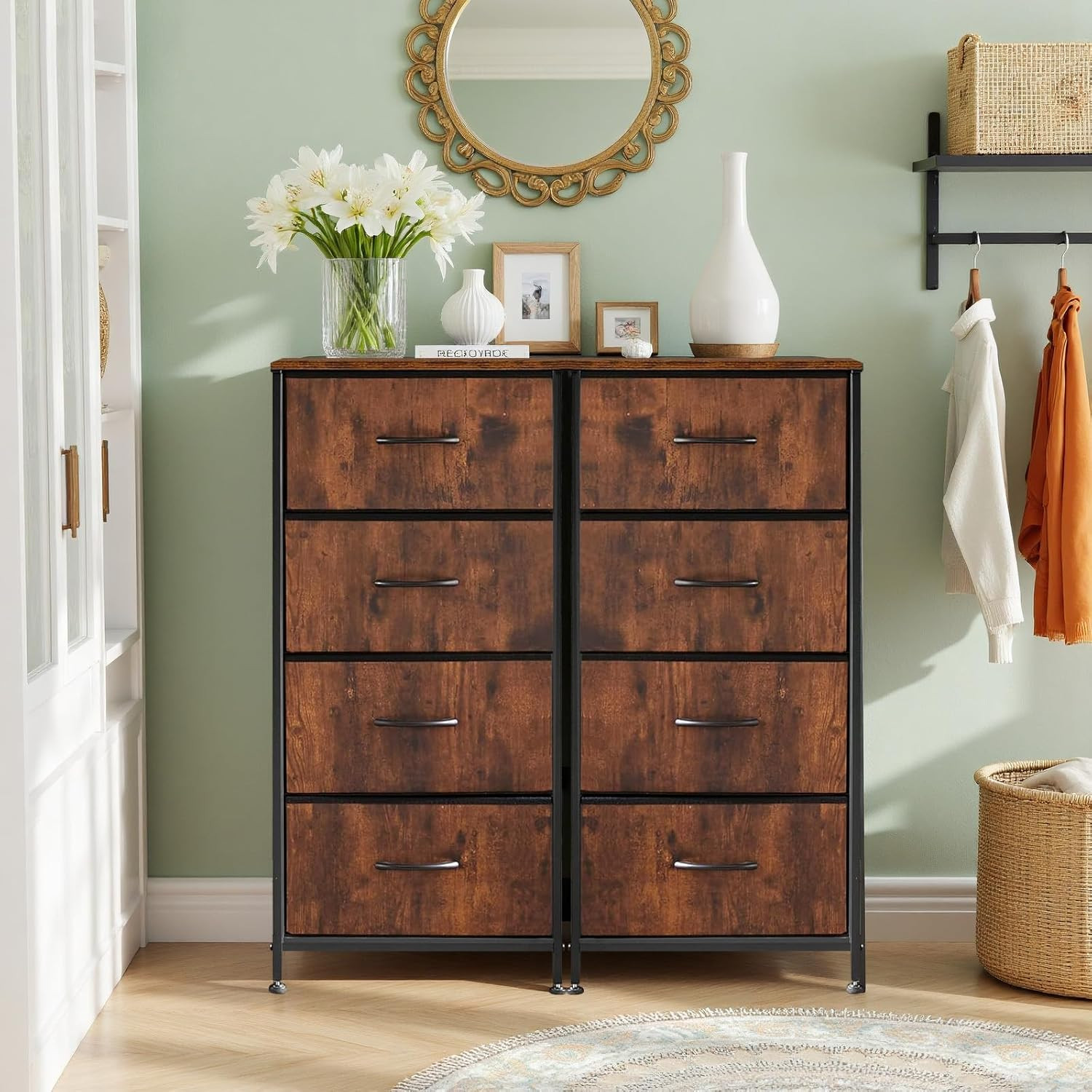 4 Drawers Dresser for Bedroom, Fabric Storage Tower Organizer with Wooden Top an