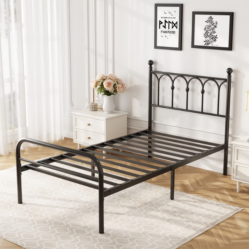 Gianna Twin Metal Platform Bed Frame w/ Steel Slats Black