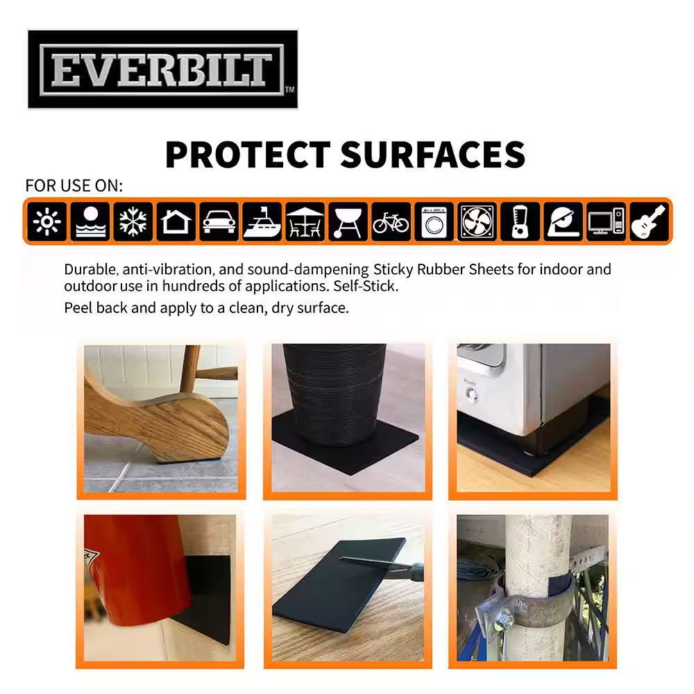 4-1/4 In. X 5 In. Black Self-Adhesive Rubber Bumper Pad Sheets (2-Pack)