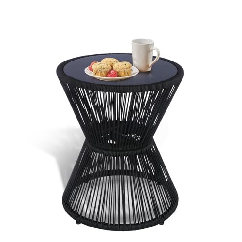 SUNNYPARK Small Outdoor Side End Table Modern Hourglass Style 20″ H | Black
