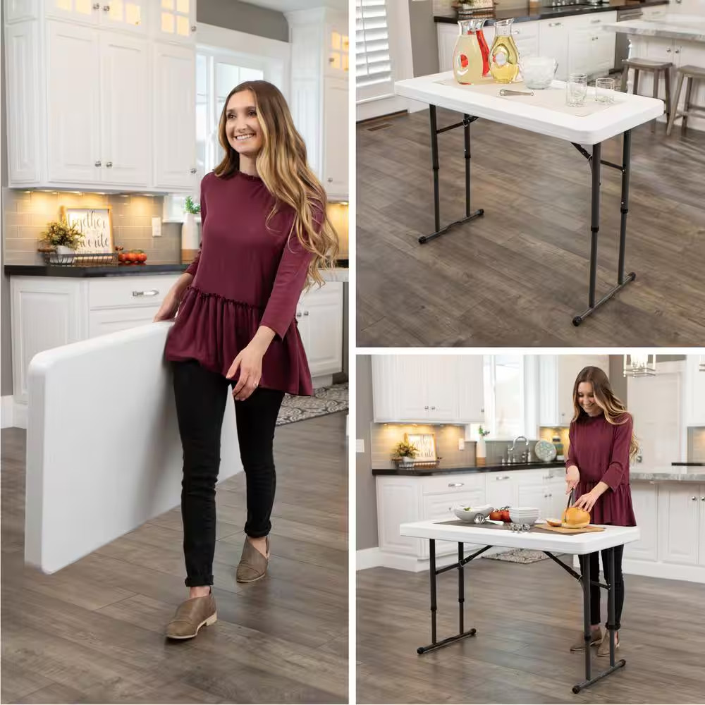 4 Ft. White Granite Resin Adjustable Height Commercial Folding Table Free Shippi