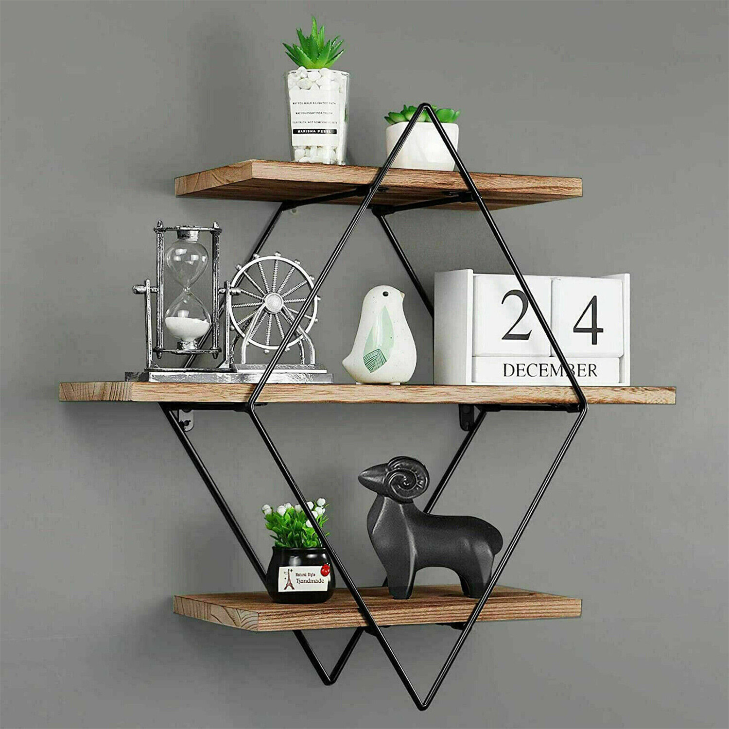 Geometric Diamond Wall Shelves 3 Tier Hanging Floating Display Shelf Decor 20″